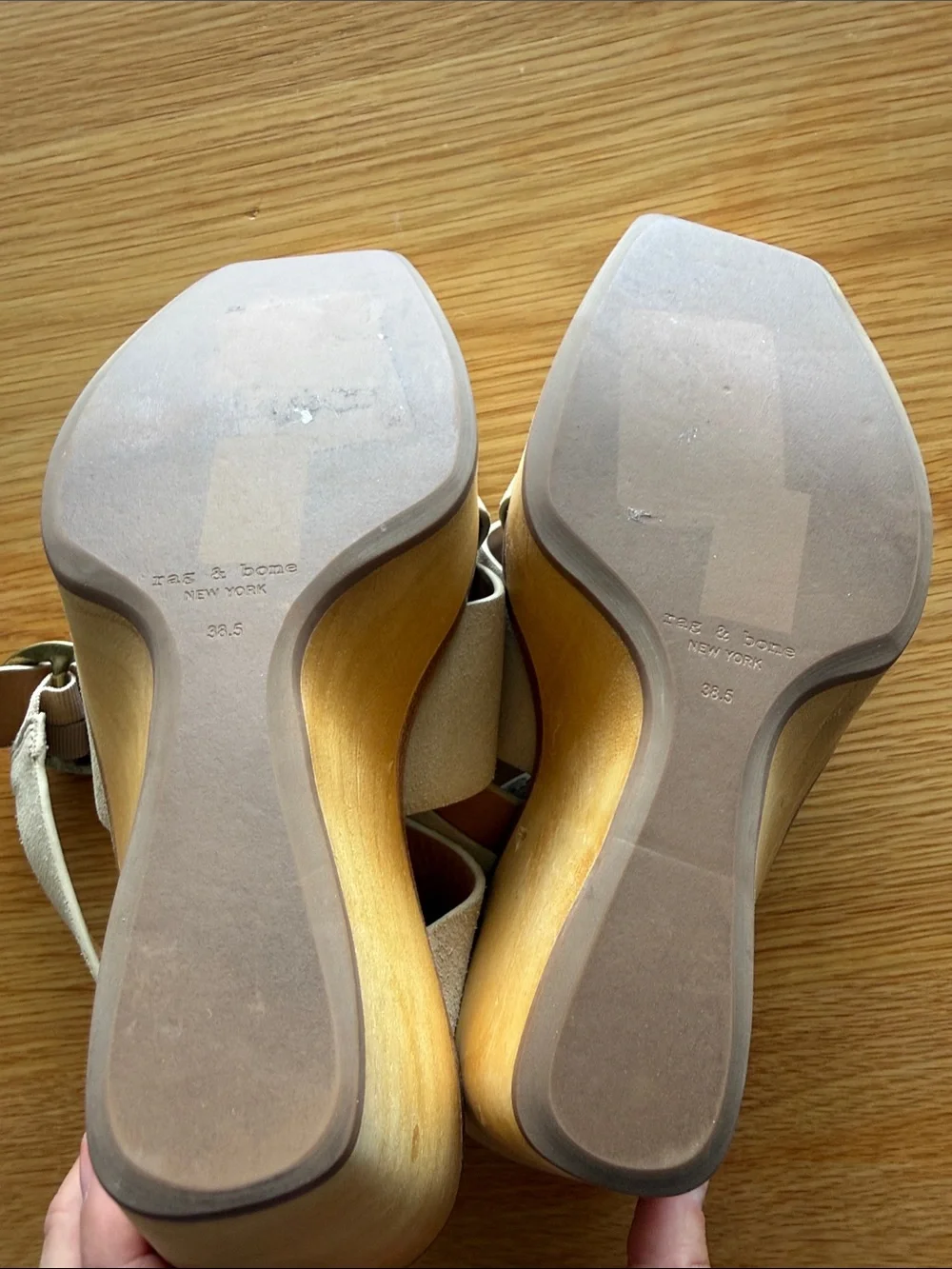 rag & bone Beige Suede Crisscross Wedge Sandals